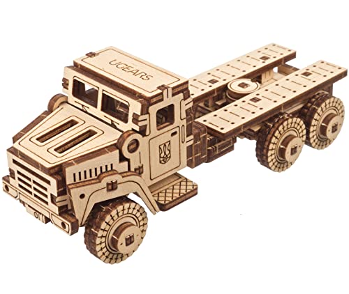 UGEARS Military Truck 3D Puzzle - Wooden Model Kit for Adults to Build - Mechanical Model Truck Car Making Kit - 3D Jigsaw Puzzle Wood Off-Road Car - UGEARS