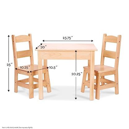 Melissa & Doug Solid Wood Table and 2 Chairs Set - Light Finish Furniture for Playroom,Blonde - WoodArtSupply