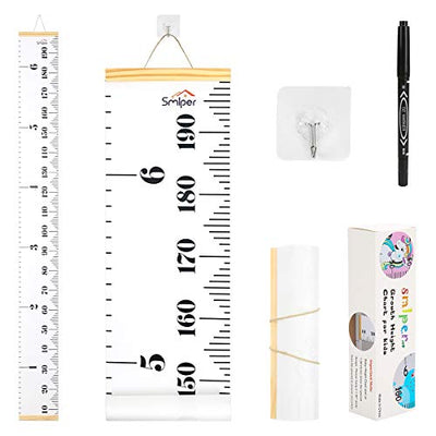 Smlper Growth Chart for Kids,Child Height Chart Ruler for Wall,Wood Frame Fabric Canvas Height Measurement Ruler for Kids Nursery Room,Removable Wall