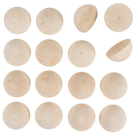 Unfinished Split Wooden Balls, Half Cut Wood for Crafts, Kids DIY Projects (2 in, 16 Pack) Juvale