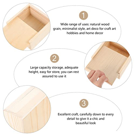 Kisangel Wooden Box Wood Gift Box with Sliding Lid Unfinished Wood Storage Box Trinket Storage Box Blank Wood Box Case Container for Gift Box DIY Art Kisangel