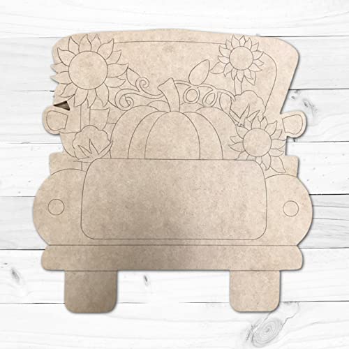 12" x 1/4" Wooden Fall Truck Shape, Unfinished Wood Craft, Paint-by-Line, Build-A-Cross Build-A-Cross