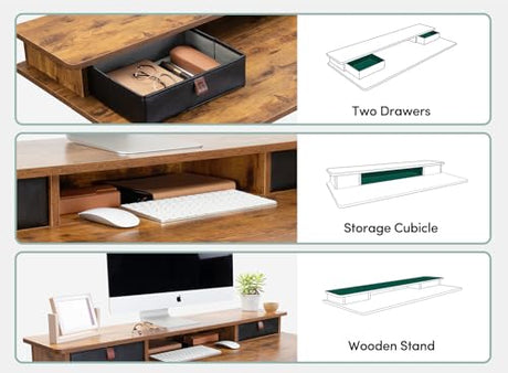 FEZIBO 48 x 24 Inch Height Adjustable Electric Standing Desk with Double Drawer, Stand Up Desk with Storage Shelf, Sit Stand Desk, Rustic Brown FEZIBO
