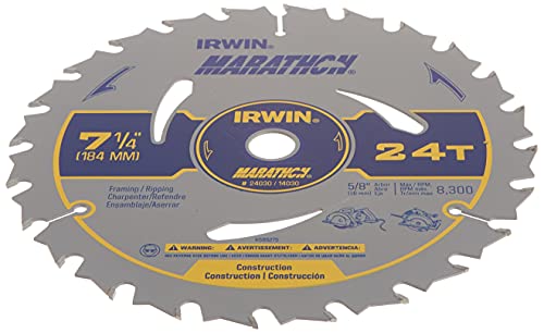 IRWIN Tools MARATHON Carbide Corded Circular Saw Blade, 7 1/4-inch, 24T (24030) IRWIN