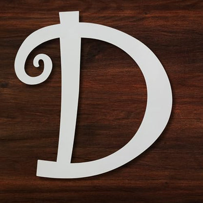 NEXTCraft 8 Inch Wooden Letter D, White Curlz Wood Letters for Crafts, Nursery Decor Girl Font DIY