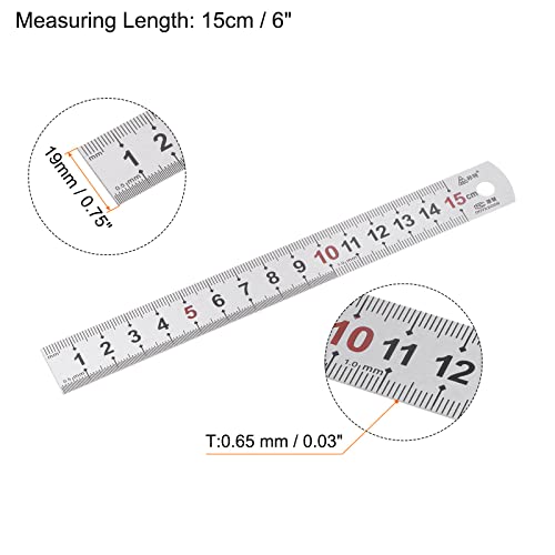 HARFINGTON 2pcs Stainless Steel Ruler 6-inch/15cm Metal Rulers 0.75" Wide, Inch and Metric Graduation Straight Edge Measuring Tool HARFINGTON