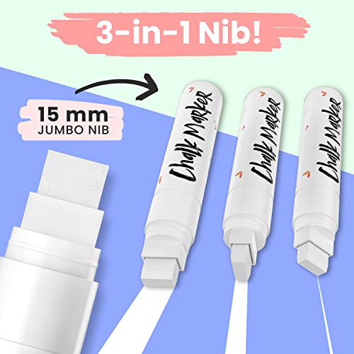 White Jumbo Chalk Markers - 15mm Window Markers | Pack of 4 White Pens - Use on Cars, Chalkboard, Whiteboard, Blackboard, Glass, Bistro | Loved by - WoodArtSupply