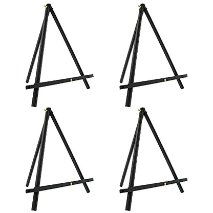 U.S. Art Supply 12" High Black Wood Display Stand A-Frame Artist Easel (Pack of 4) - Adjustable Wooden Tripod Tabletop Holder Stand for Canvas,