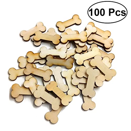 SEWACC Desk Decor Rustic Ornaments 100pcs Wooden Dog Bone Cutouts Unfinished Wood Dog Bone Slice Blank Bone Shaped Wood Ready to Paint Wood DIY Craft SEWACC