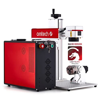 OMTech 60W MOPA Fiber Laser Marking Machine with LightBurn and Rotary Axis, Galvo Laser Engraver with 7"x7" Work Area for Color Marking, JPT Laser