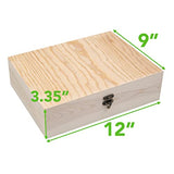VIKOS Products Unfinished Wooden Box with Hinged Lid for Crafts DIY Storage Jewelry Pine Box - 12" x 9" x 3.35" VIKOS Products