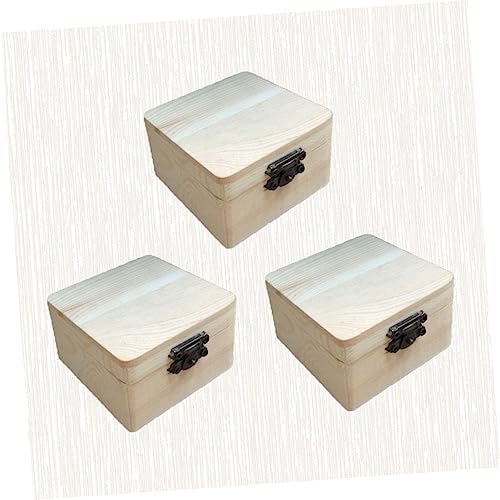 VILLCASE 3 Pcs square wooden chest wooden case with unfinished chest jewelry organizer tray wood Treasure Chest square wood case memory chest lock VILLCASE