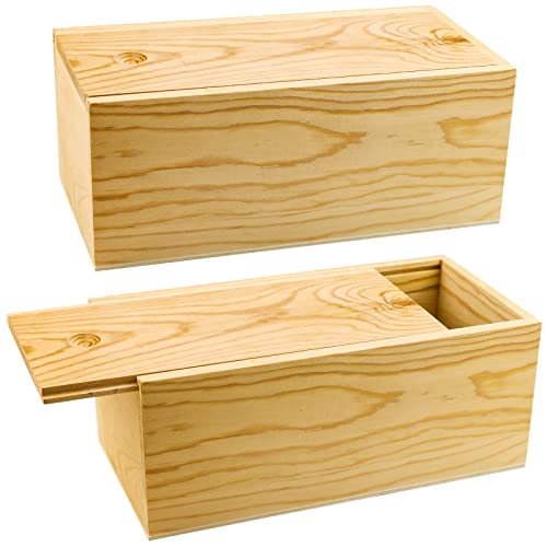 BILLIOTEAM 2 Pack Unfinished Wood Storage Box with Slide Lid,Blank Natural Wood Case Container for Christmas,Wedding,Party,Gift Jewelry Box,DIY BILLIOTEAM