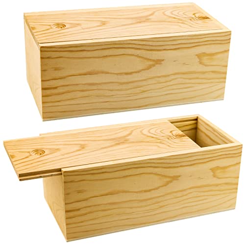 BILLIOTEAM 2 Pack Unfinished Wood Storage Box with Slide Lid,Blank Natural Wood Case Container for Christmas,Wedding,Party,Gift Jewelry Box,DIY - WoodArtSupply