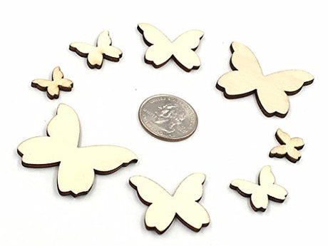 Kinteshun Natural Wood Unfinished Cutout Veneers Slices for Patchwork DIY Crafting Decoration(100pcs,Mixed Sizes,Butterfly Shape) Kinteshun