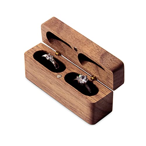 Wislist Ring Bearer Box for Wedding Ceremony Blank DIY Engraved Wooden Ring Holder for 2 Rings (Walnut Wood) - WoodArtSupply