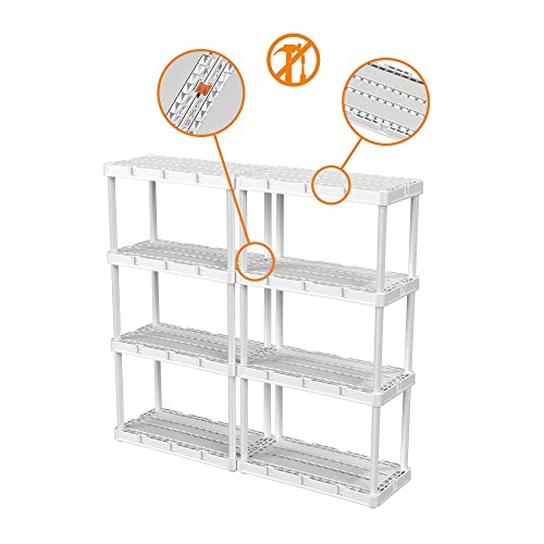 Gracious Living 4 Shelf Knect-A-Shelf Solid Light Duty Storage Unit 12 x 24 x 48 Organizer for Home, Garage, Basement & Laundry, White Gracious Living