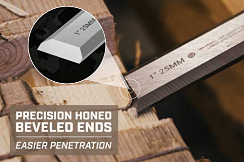 Spec Ops Tools Wood Chisel Set with High-Carbon Steel Blades, Shock-Absorbing Grip, 4-Piece, 3% Donated to Veterans Spec Ops
