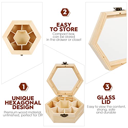 Milisten Unfinished Wood Treasure Chest Wooden Jewelry Boxes Hexagon Storage Case with Locking Clasp for DIY Crafts Graffiti Projects Milisten
