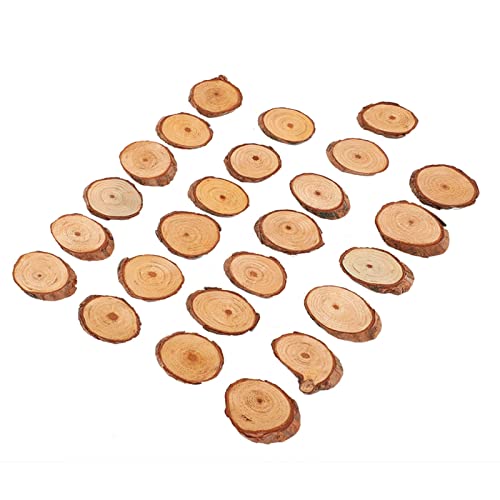 25Pcs Wood Slices Craft Oval Unfinished Wood kit Predrilled with Hole Wooden Circles for Arts Wood Slices Christmas Ornaments DIY Crafts LIZEALUCKY
