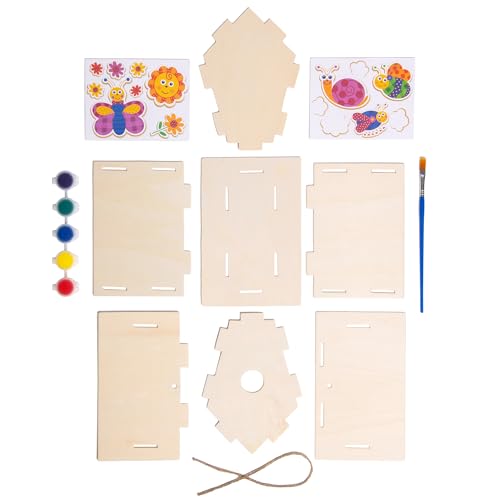 Neliblu 6 DIY Wooden Birdhouses - Kids Bulk Arts and Crafts Set, Crafts for Adults - with Unfinished Wood Birdhouse Kits, Paint Strips, Brushes and