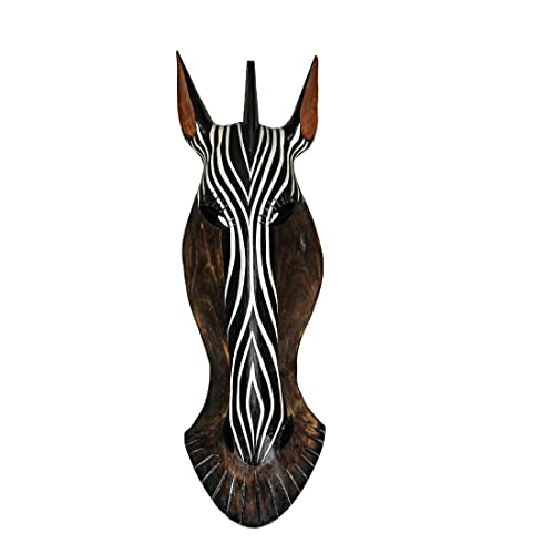 Private Label Hand-Carved Brown Wood African Zebra Jungle Mask Wall Hanging - 20 Inches High - Artisan Crafted - Perfect for Jungle-Themed Rooms,