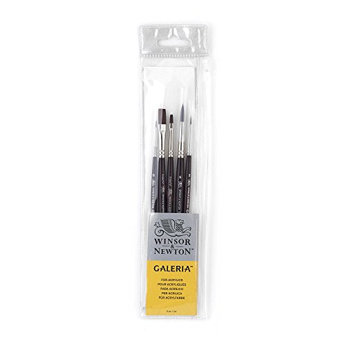 Winsor & Newton Galeria Short Handle Brush (5 Pack) (Round 0, 2, & 6, One Stroke 1/8" & 1/4") - WoodArtSupply