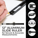 Nokko 4-Piece Woodworking Ruler Set - Woodworking Tools Bundle with 12 Inch Aluminum Slide Rule with Slide Stop, Plus 6", 12" & 16" Stainless Steel NOKKO