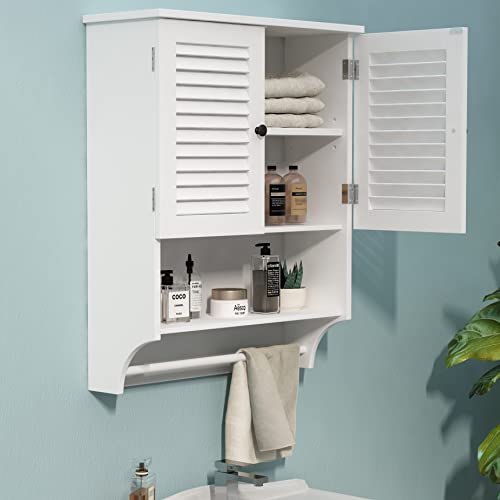 ChooChoo Medicine Cabinet with Towels Bar, 23.6" L x8.9 W x29.3 H MDF Material Bathroom Wall Cabinet, 2 Doors Over The Toilet Space Saver Storage