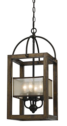 Cal Lighting FX-3536/4 Mission Wood/Metal Four Light Transitional Style Chandelier, Dark Bronze - WoodArtSupply