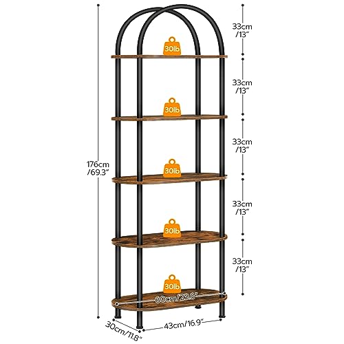 HOOBRO 5-Tier Industrial Arched Bookshelf with Rustic Brown Finish HOOBRO