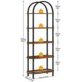 HOOBRO 5-Tier Industrial Arched Bookshelf with Rustic Brown Finish HOOBRO