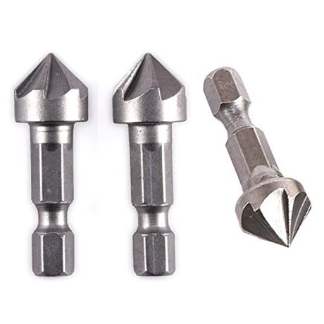 TorSor 3 Pack Countersink Drill Bit Chamfer Bits 6 Flute for 6.35mm 1/4'' Hex Shank Burr Removal Holes Shaping Trimming Opener Tool Polish Knife TorSor