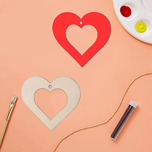 Heart Wooden Blank Wood with Twines Art Unfinished Ornaments for Christmas Wedding Birthday Party Valentine's Day Thanksgiving Day Decoration 20Pcs