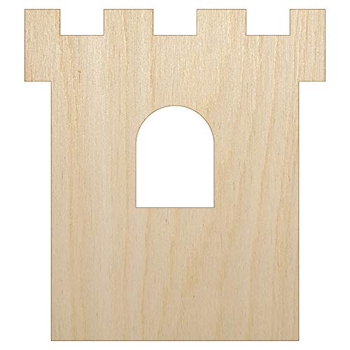 Castle Turret Tower Solid Unfinished Wood Shape Piece Cutout for DIY Craft Projects - 1/4 Inch Thick - 4.70 Inch Size Sniggle Sloth