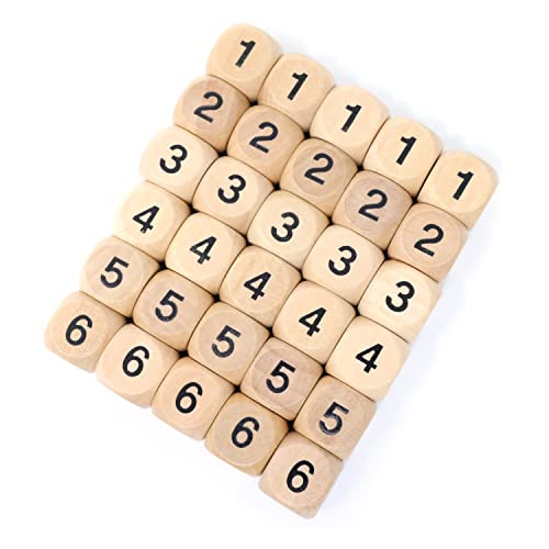 Honbay 30PCS Wooden Dice Six Sided Dice Blocks with Rounded Corners for Games DIY Crafts and Art Projects (16mm)