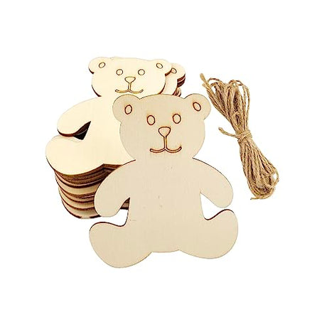 32 Pack Wood Bear Cutouts Unfinished Wooden Bear Hanging Ornaments DIY Bear Craft Gift Tags for Thanksgiving Christmas Home Party Decoration Craft Xonzmmk