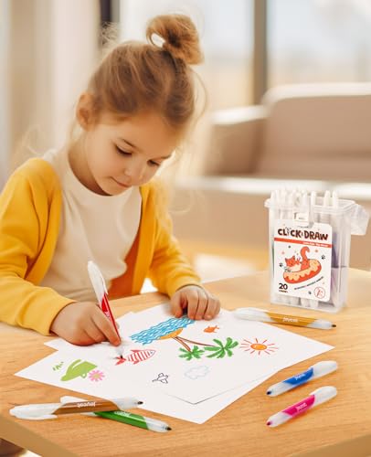 Click Washable Markers with Retractable Tips, 20 Colors Markers Set for  Toddlers Kids, Ideal Art Supplies and Christmas Gifts for Kids