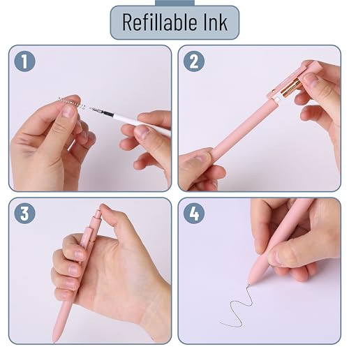 Mr. Pen- Retractable Gel Pens with Rose Gold Ring and Ball, 6 Pack, Morandi Barrels, Japanese Black Gel Pens, Fast Dry, Gel Pens Fine Point 0.5mm, Mr. Pen