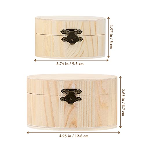 DOITOOL 2pcs Unfinished Round Wood Storage Box with Lid Jewelry Container for Wedding Party DIY Craft Home Storage Organizer Decorative Box