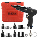 EROSHAK Pneumatic Rivet Nut Gun (10-24 & 1/4 & 5/16 & 3/8) Air Rivet Nut Pull Setter Tool with 4 Size Quick-Change Nose-Piece Assembly, 5pcs Mandrels EROSHAK