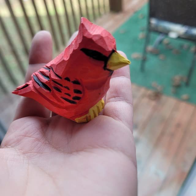 Selsela Cardinal Wood Red Bird Figurine Miniature Garden Statue Carving Home Decor Sculpture Small Animal - WoodArtSupply