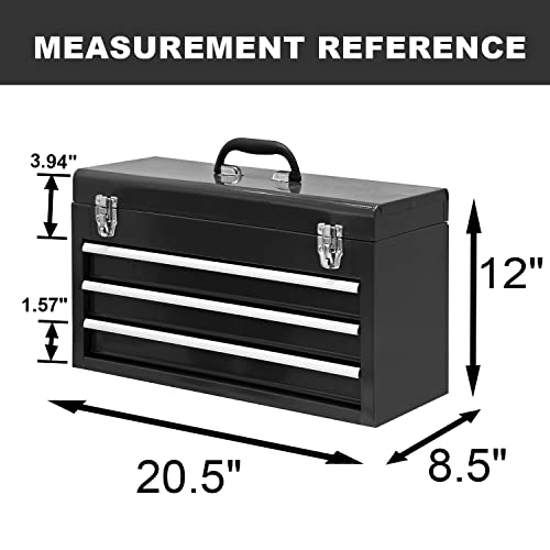 BIG RED 3 Drawer 20“ Metal Tool Box Portable Steel Tool Chest with Metal Latch Closure for Garage, Home and Workbench,Black,ANTBD133-XT - WoodArtSupply