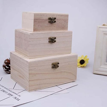 TOYANDONA 5Pcs Unfinished Wooden Boxes, Unfinished Wood Boxes Unpainted Wooden Boxes for Crafts DIY Wood Box with Hinged Lid Art Hobbies Jewelry Box - WoodArtSupply