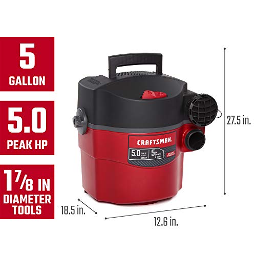 CRAFTSMAN CMXEVBE17925 5 Gallon 5.0 Peak HP Wet/Dry Wall Vac, Wall-Mounted Shop Vacuum with Attachments Craftsman