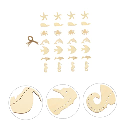 ibasenice 56 Pcs Ocean Cartoon Wood Chips Ornaments for Kids Unfinished Wood Seahorse Ocean Life Cutouts Wood Paint for Crafts Wood Cutouts for ibasenice