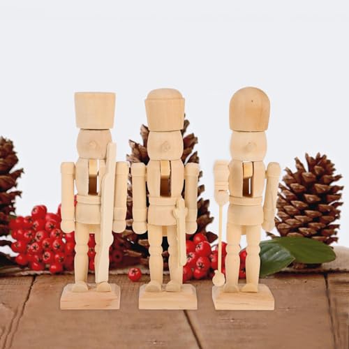 BESPORTBLE 3Pcs Christmas Wooden Unfinished Nutcracker Figurines DIY Blank Unpainted Nutcracker Puppet Nutcracker Soldier Ornament for Christmas BESPORTBLE