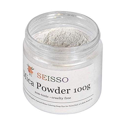 Pearl Sliver White Mica Powder for Epoxy Resin 3.5 oz /100g Powdered Pigment for Soap Colorant Bath Bomb Dye, Cosmetic Grade for Lip Gloss, Acrylic SEISSO