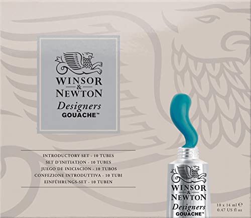 Winsor & Newton Designers' Gouache Introductory 10-Tube Paint Set, 14ml,Blue,green,ivory,white Winsor & Newton