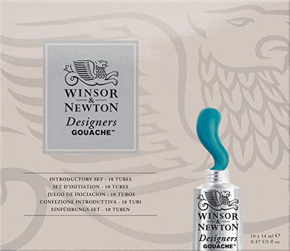 Winsor & Newton Designers' Gouache Introductory 10-Tube Paint Set, 14ml,Blue,green,ivory,white - WoodArtSupply